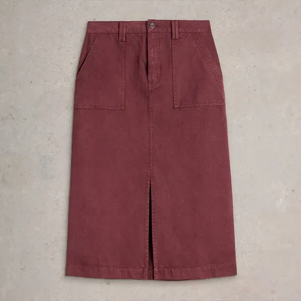 White Stuff Maren Midi Skirt Dark Plum