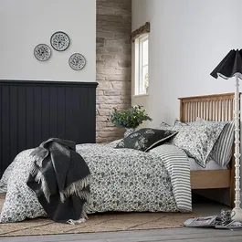 Burleigh For Bedeck Regal Peacock Duvet Cover Set Double Charcoal/White