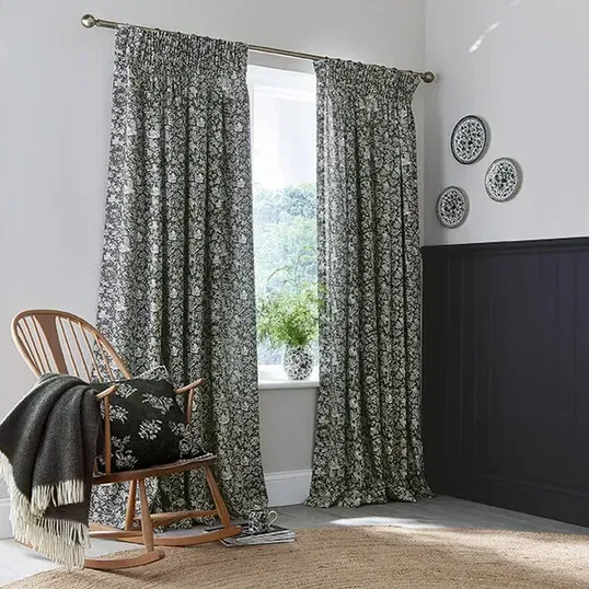 Burleigh For Bedeck Regal Peacock Lined Curtains 90x90 Charcoal/White