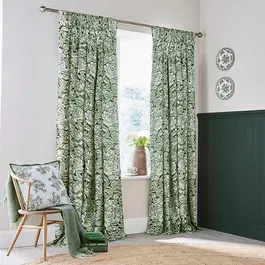 Burleigh For Bedeck Hibiscus Lined Curtains 90x90 Green