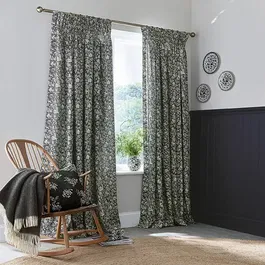 Burleigh For Bedeck Regal Peacock Lined Curtains 90x72 Charcoal/White