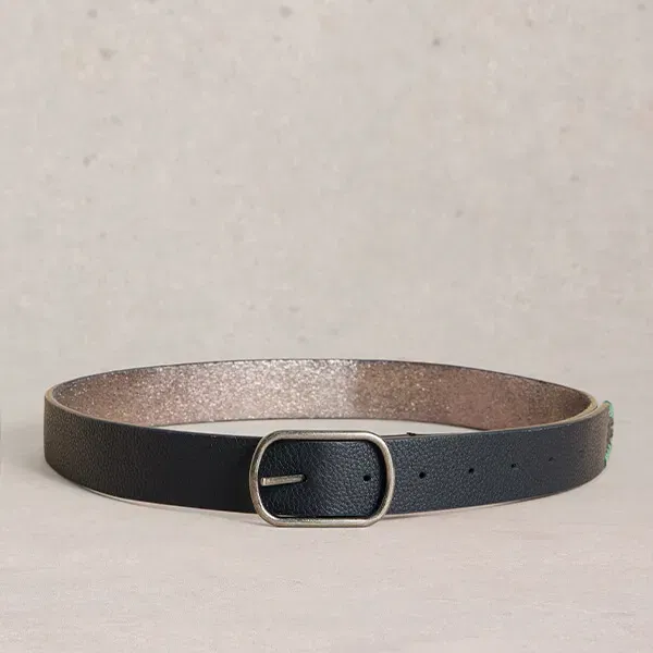 White Stuff Reversible Leather Belt Pewter Met