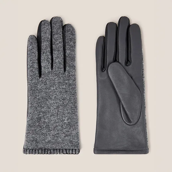 White Stuff Lucie Leather Gloves Mid Grey