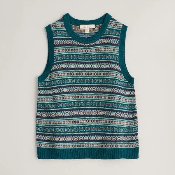 Seasalt Percella Cove Fair Isle Waistcoat Vest Wheal Towan Seashore Mix