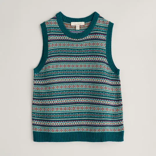Seasalt Percella Cove Fair Isle Waistcoat Vest Wheal Towan Seashore Mix