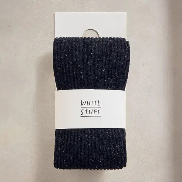 White Stuff Sasha Sparkle Ribbed Tights Dark Navy