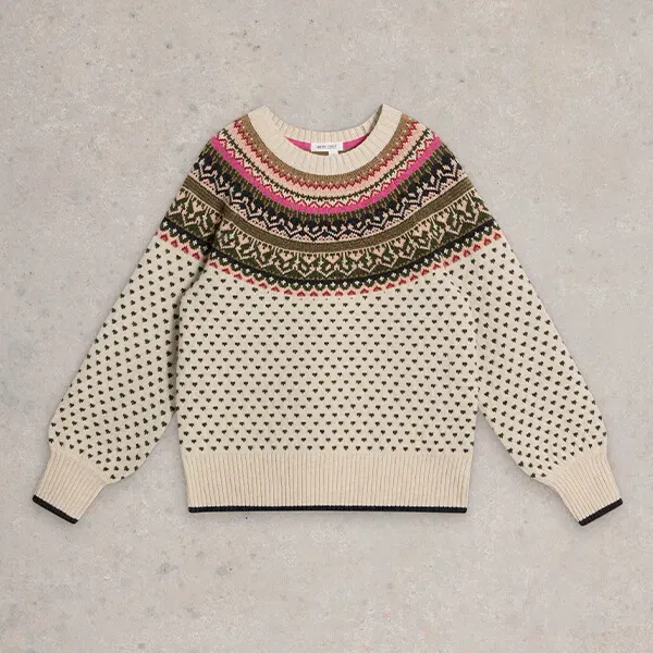 White Stuff Mini Heart Fairisle Jumper Ivory Multi