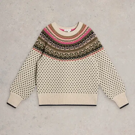 White Stuff Mini Heart Fairisle Jumper Ivory Multi