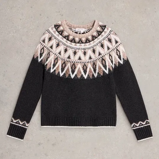 White Stuff Mono Fairisle Jumper Black Multi