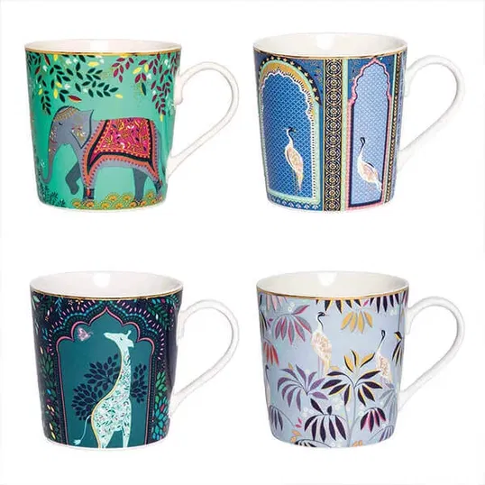 Sara Miller India Collection Set of 4 Mugs