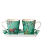 Sara Miller India Collection Mug & Tray Set Elephant`s Oasis Light Jade
