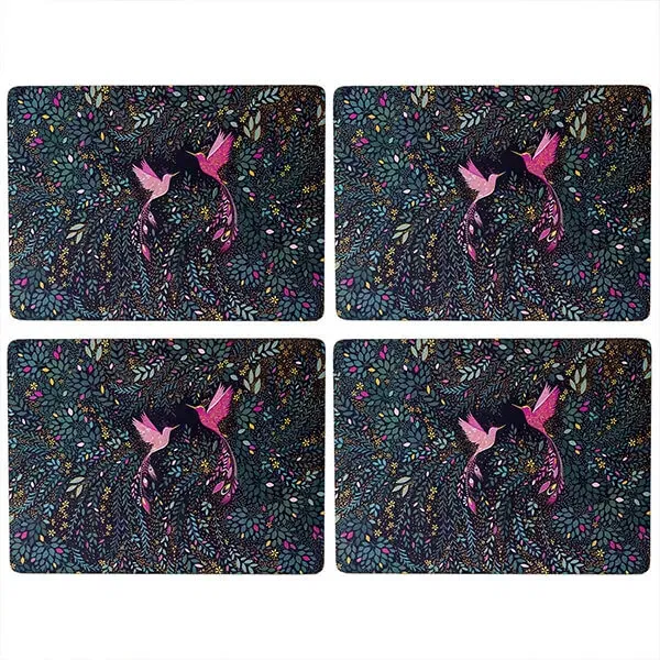 Sara Miller India Collection Set of 4 Large Placemats Hummingbird Paradise Midnight Blue