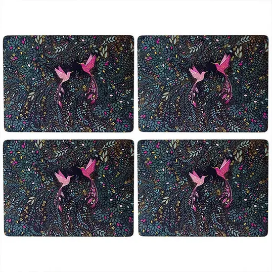 Sara Miller India Collection Set of 4 Large Placemats Hummingbird Paradise Midnight Blue