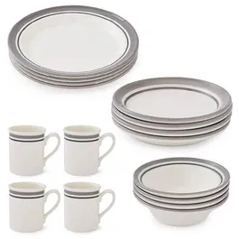 Portmeirion Potters Stripe 16 Piece Set Grey