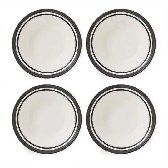 Portmeirion Potters Stripe Set of 4 Oatmeal Bowls Black