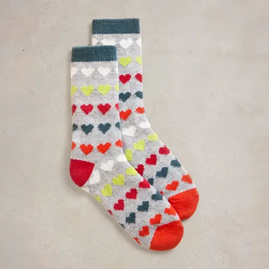 White Stuff Multi Heart Cabin Socks Grey Multi