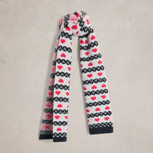 White Stuff Heart Fairisle Scarf Grey Multi
