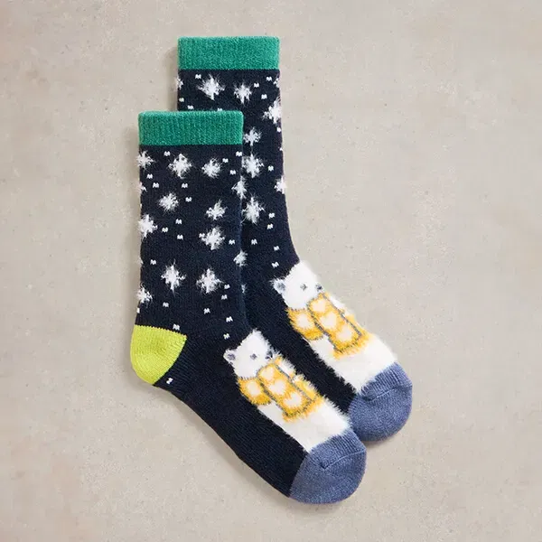White Stuff Cosy Polar Bear Cabin Socks Navy Multi