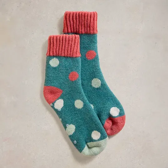 White Stuff Dotty Loopback Socks Teal Multi