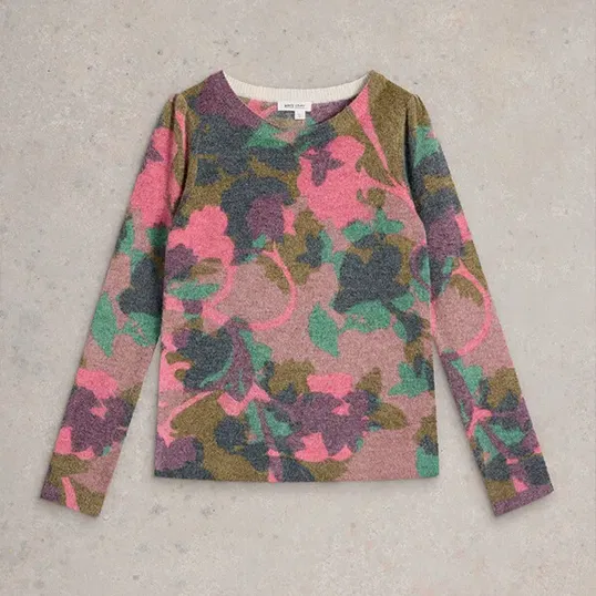 White Stuff Jodie Printed Floral Jumper Green Multi