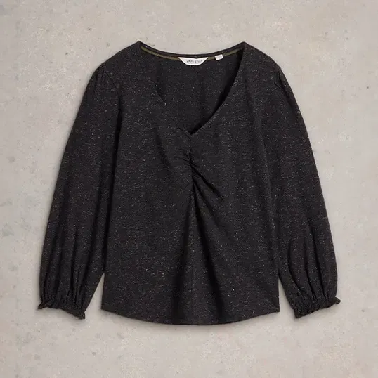 White Stuff Sparkle Ruched Front Top Charcoal Grey