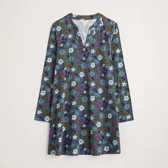 Seasalt Wreathe Tunic Woodblock Bloom Dusky Jade