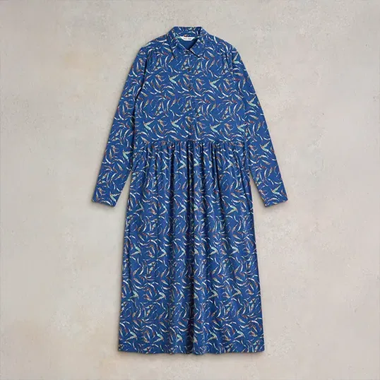 White Stuff Rylee Jersey Shirt Dress Blue Print