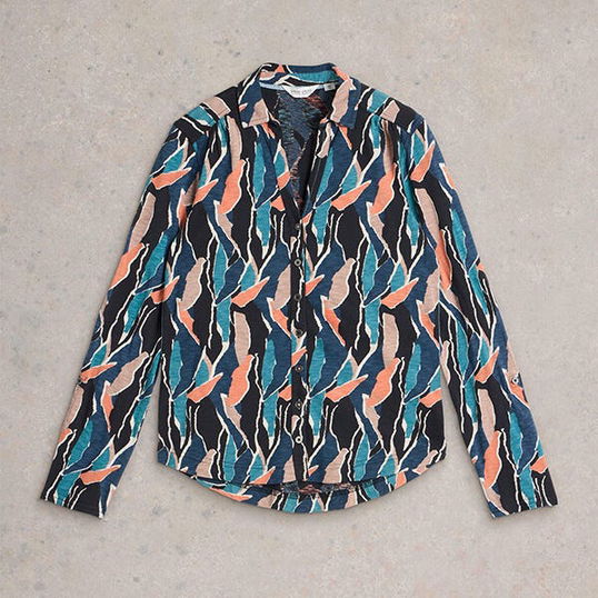 White Stuff Annie Jersey Shirt Navy Print